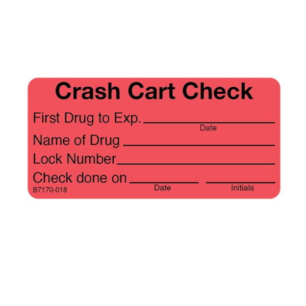 Crash Cart Check/First Drug to Exp. 1-7/16" x 3" Flr Red w/Black
